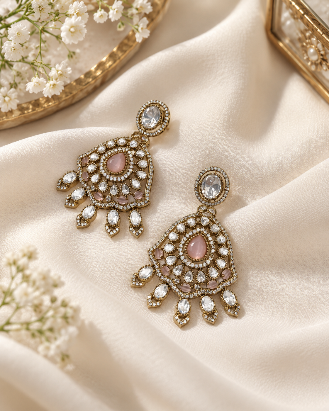 Shield Cluster Kundan Earrings